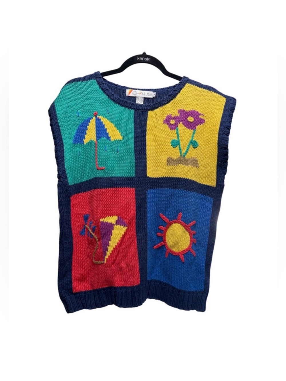 Chaus Colorblock Novelty Knit Sweater Vest Whimsical Teacher Medium - Picture 2 of 4